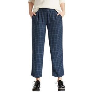 Eileen Fisher Straight Leg Crop Pants Navy Check Tussah Silk Small